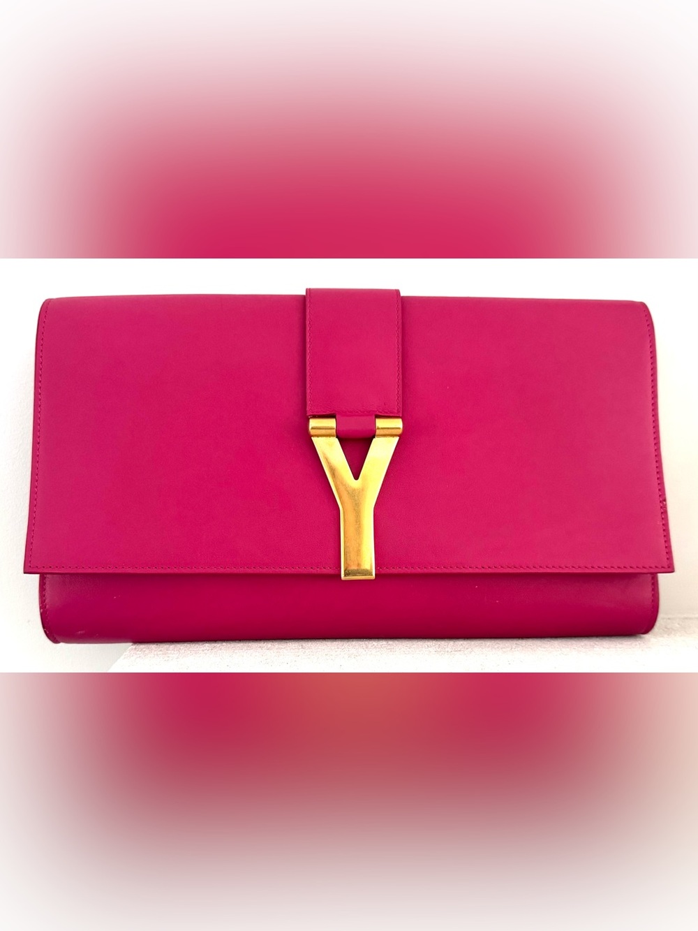 SAINT LAURENT Paris ChYc Y Ligne Fuchsia Pink Leather Clutch Authenticated COA - Picture 10 of 10